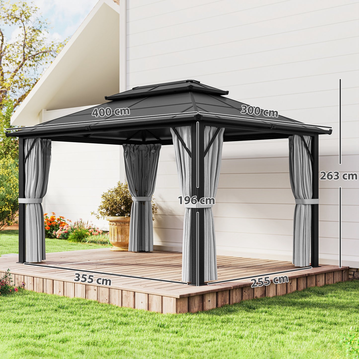 3 x 4m Hardtop Gazebo Canopy with UPF30+ Double Polycarbonate Roof