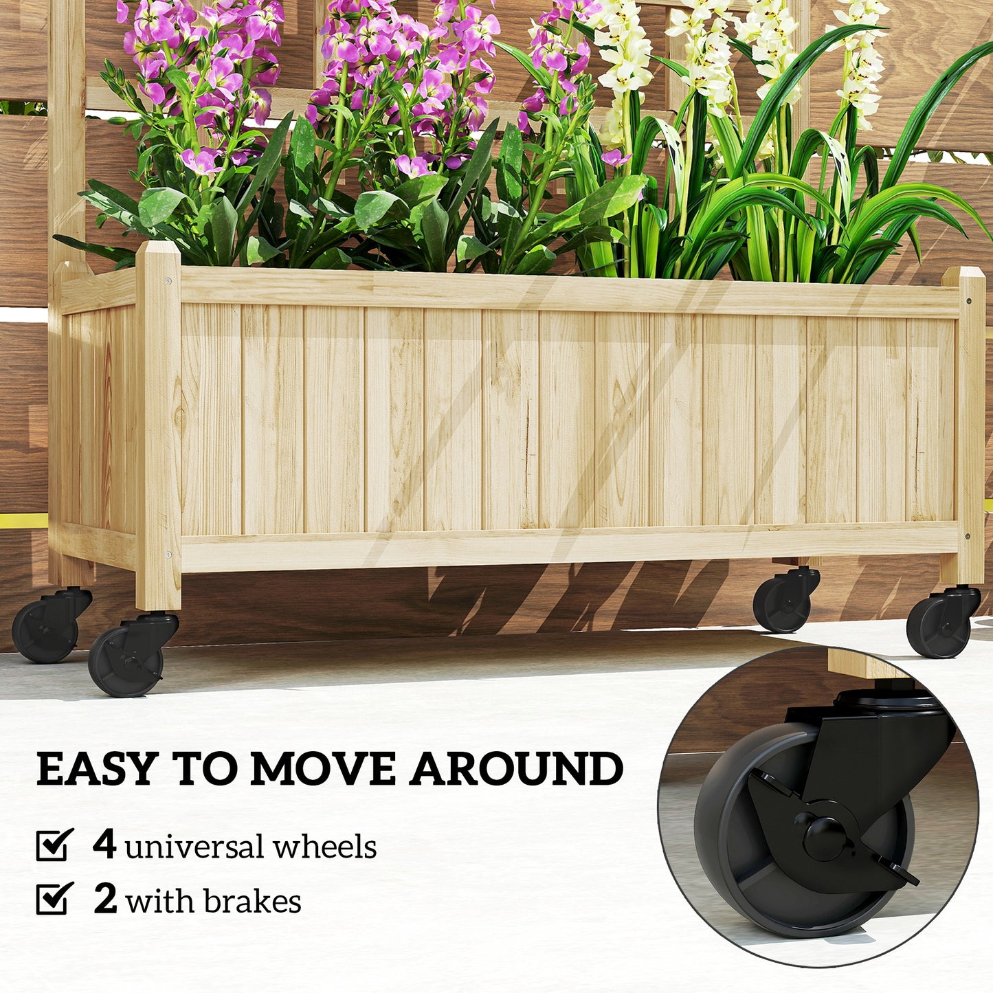 Wooden Trellis Planter, Raised Garden Bed with Wheels