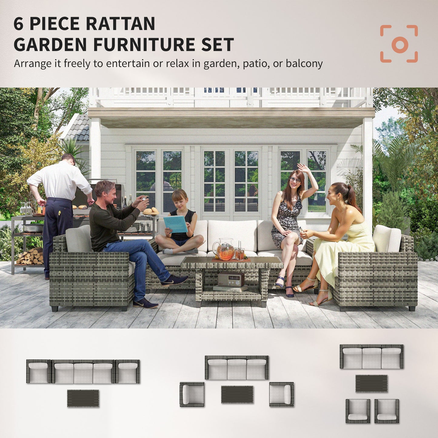 Six-Piece Modular Rattan Sofa Set