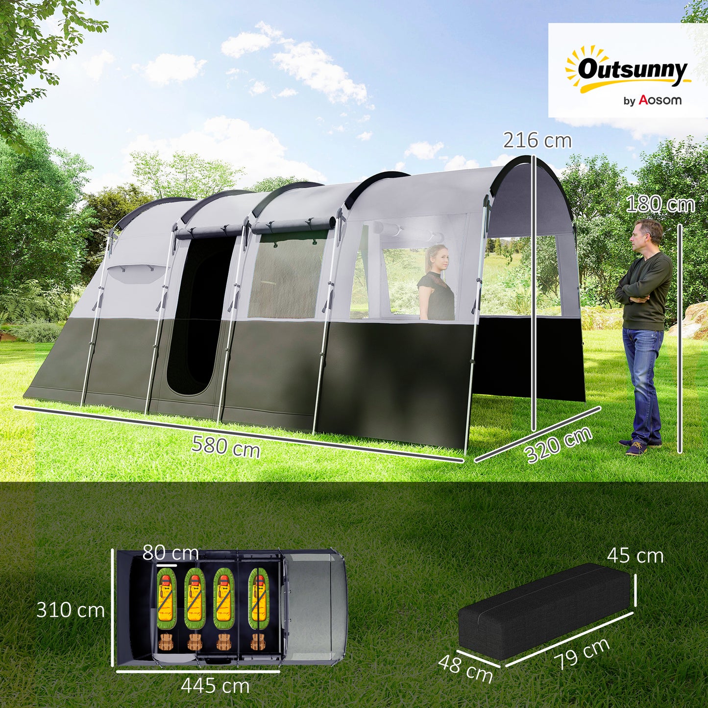 8-Person Camping Tent, Waterproof Family Tent, Tunnel Design
