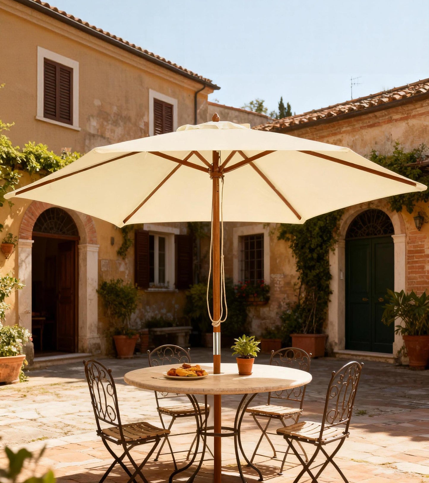 2.5m Wood Garden Parasol Sun Shade Patio Outdoor Wooden Umbrella