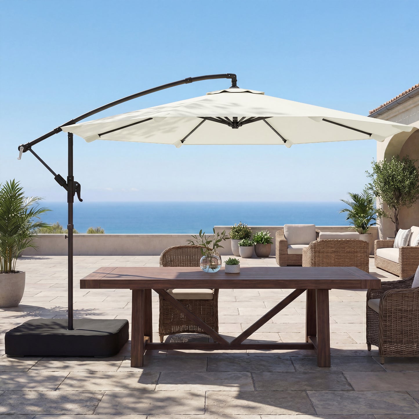 3 m Garden Cantilever Parasol with Cross Base, Sandbag