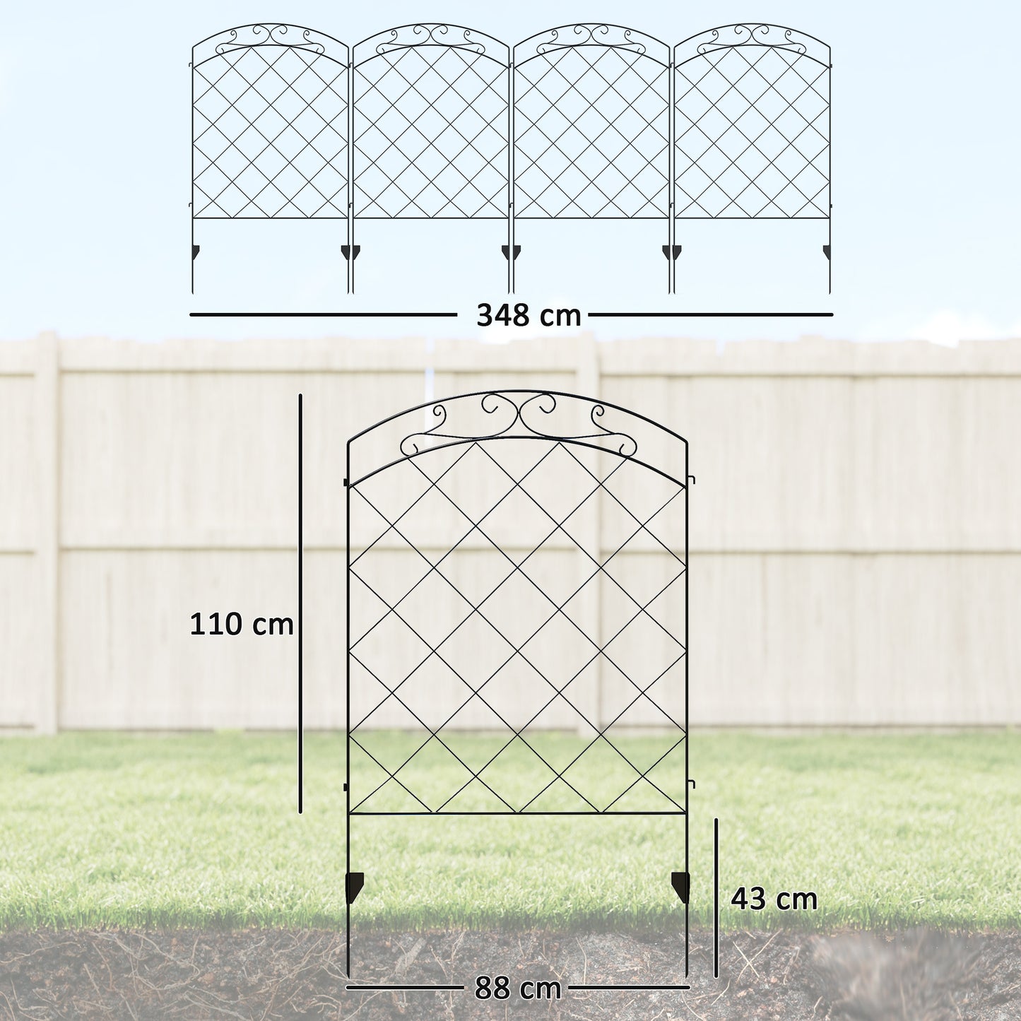 Steel Decorative Swirls Outdoor Picket Fence Panels Set of 4