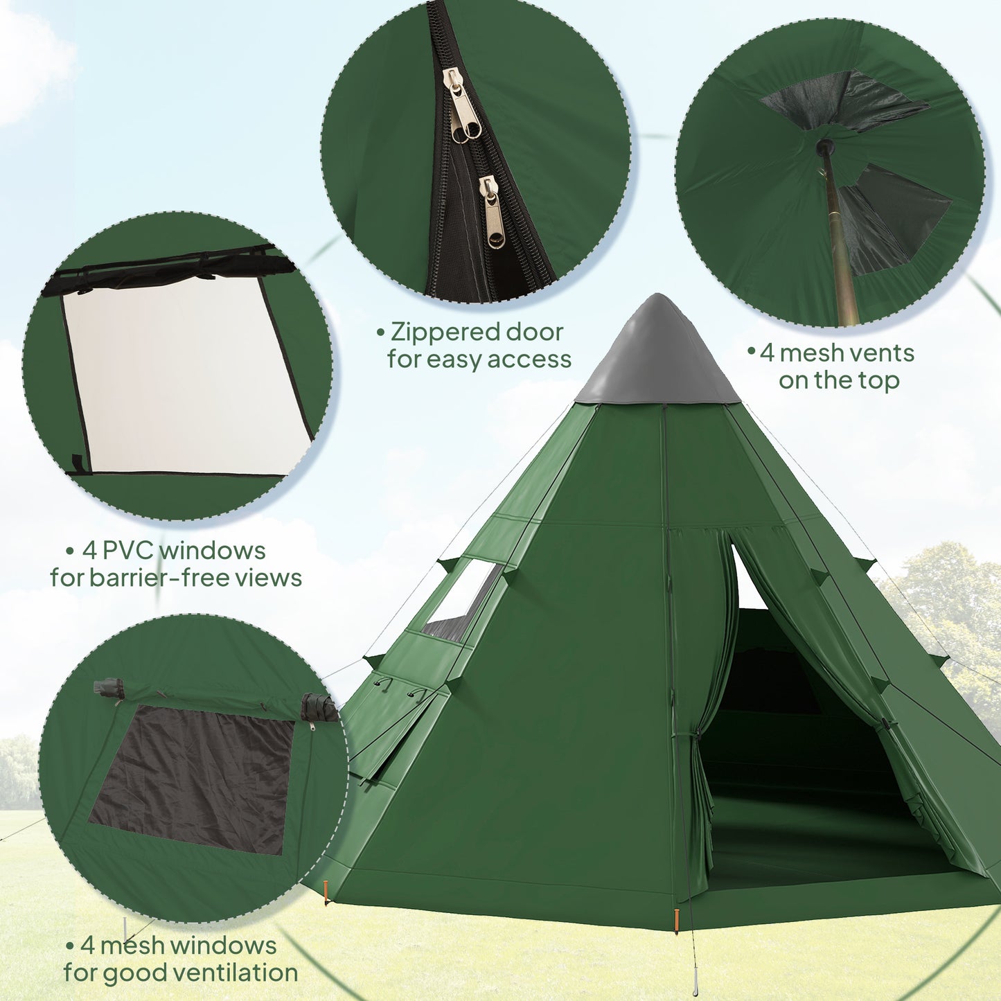 6 Men Tipi Tent with Carry Bag