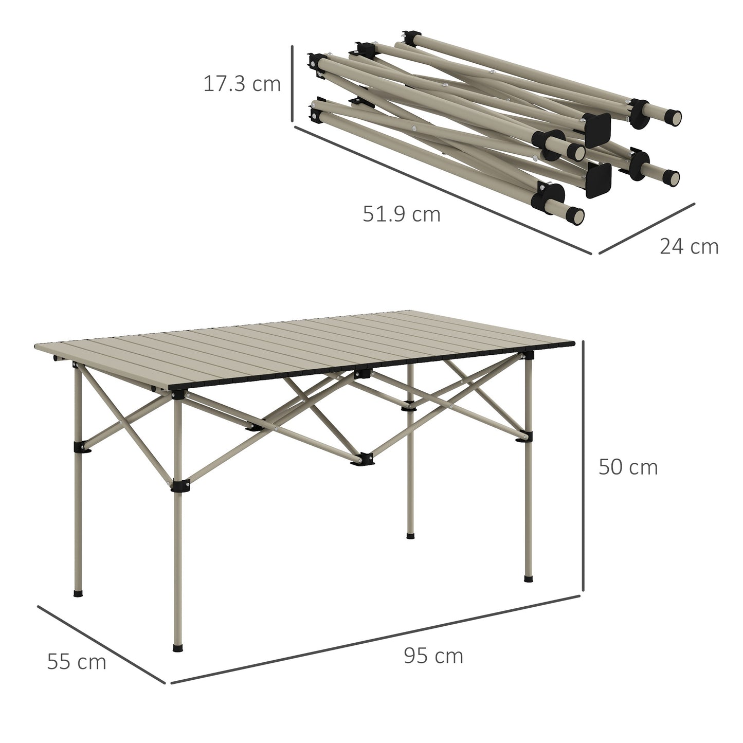 Two-Seater Portable Aluminium Table, with Roll-Up Tabletop and Bag
