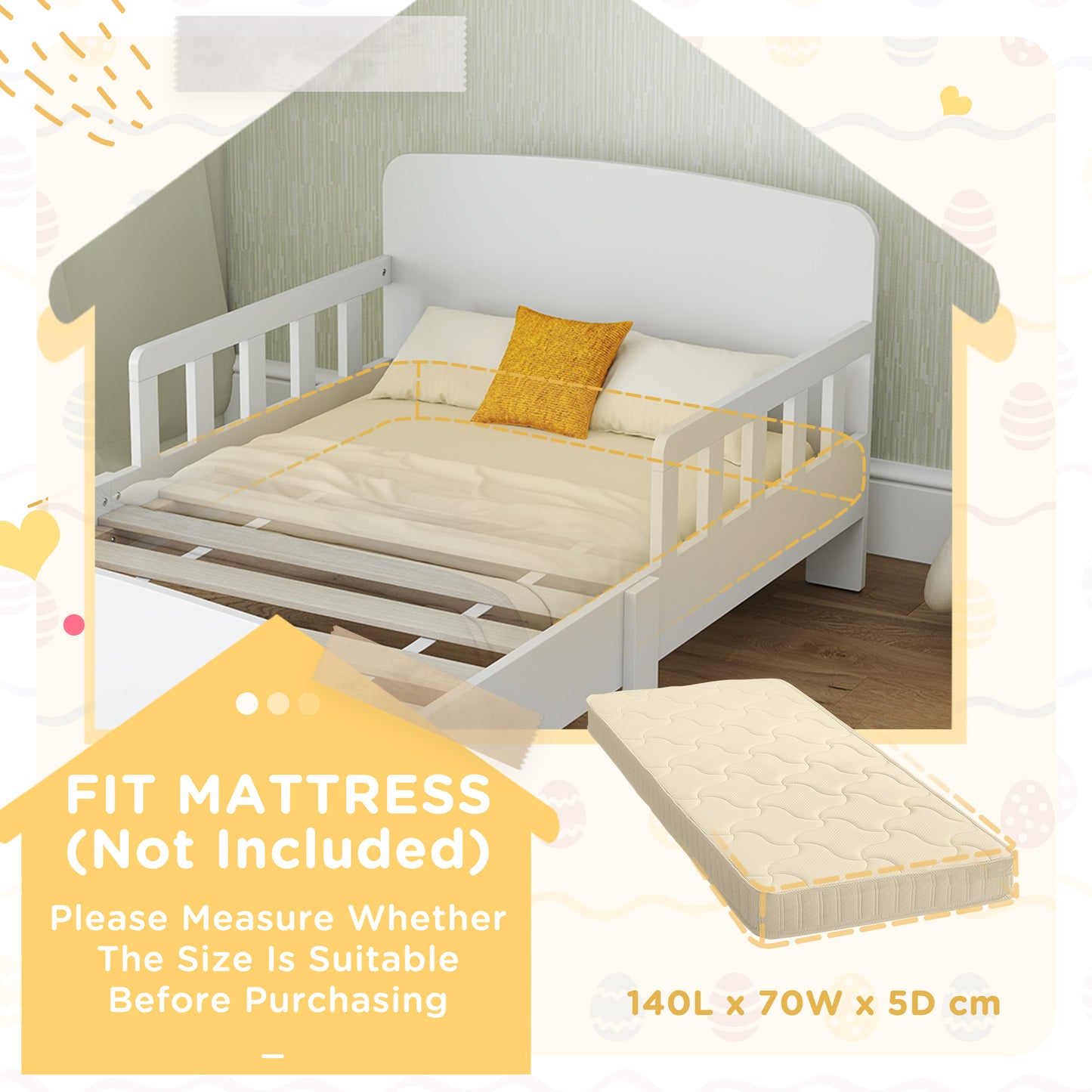 Toddler Bed, Kids Bed Frame with Safety Side Rails