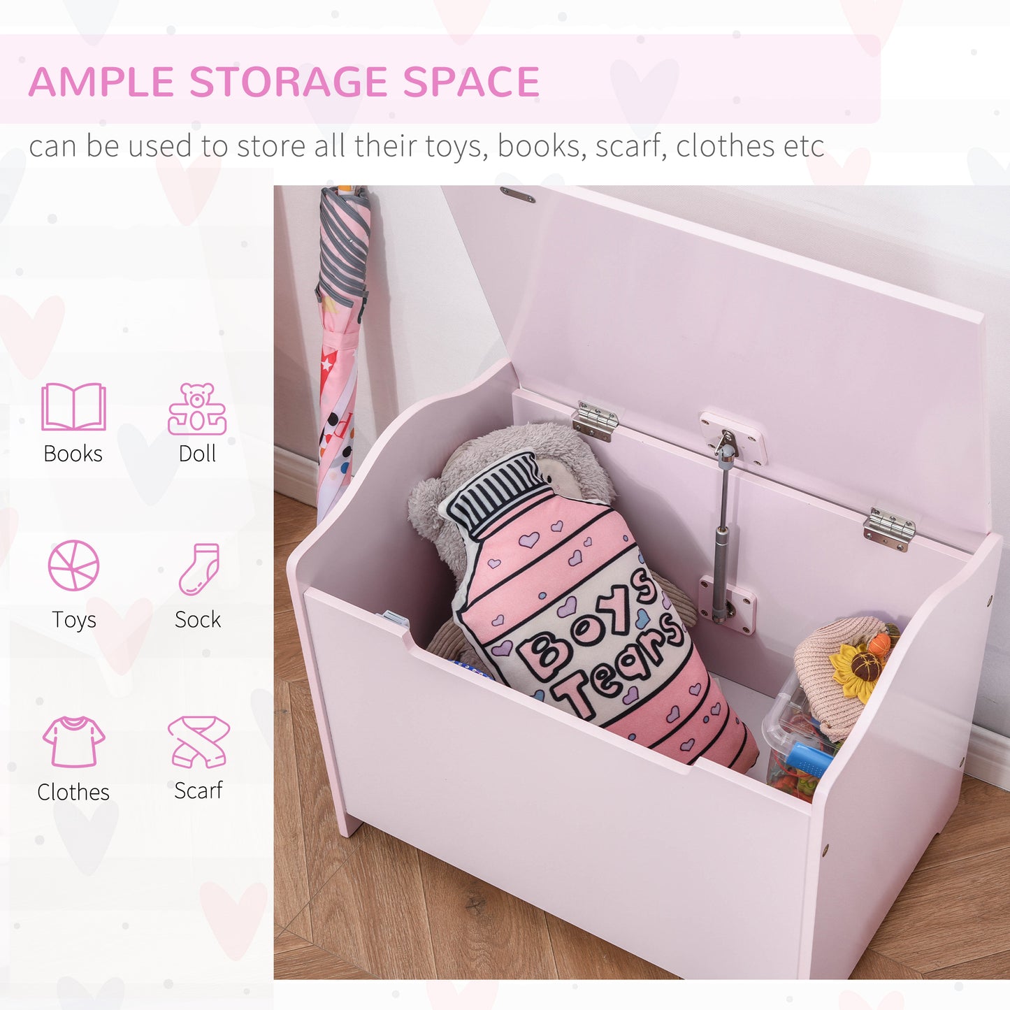 Wooden Kids Toy Box Children Storage Organizer Chest Safety Hinge