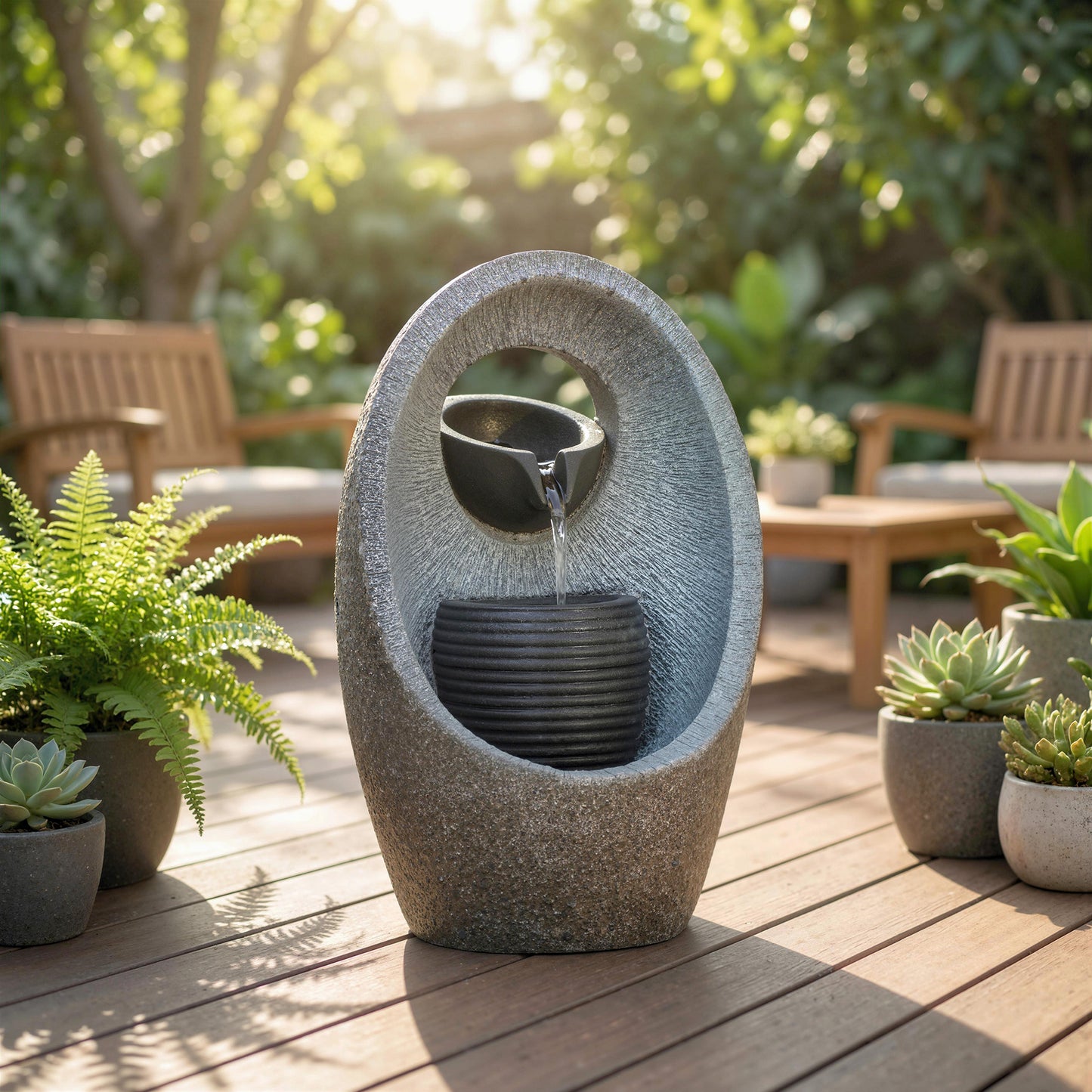 Water Feature with 2-Tier Bowls