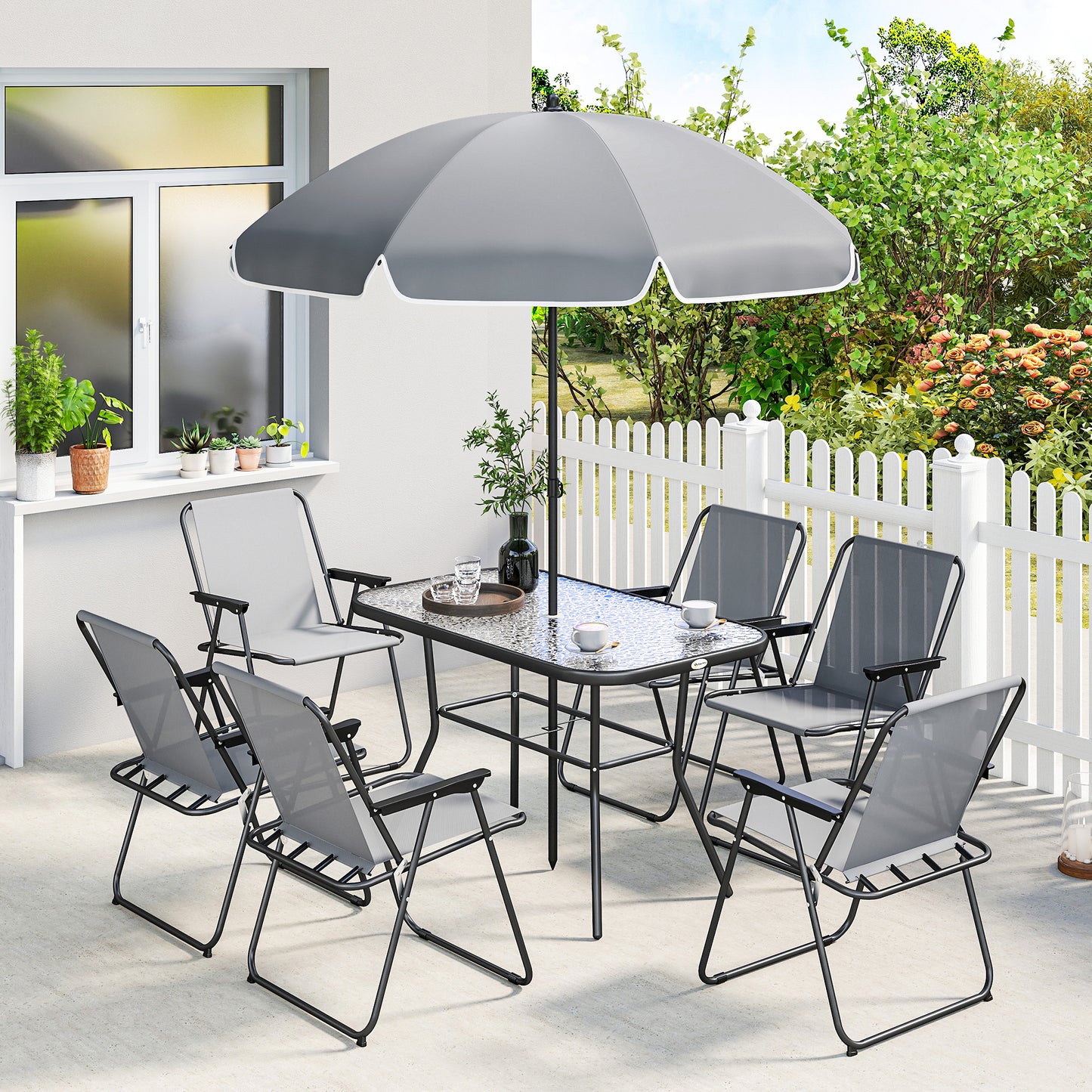8 Piece Garden Dining Set with Umbrella