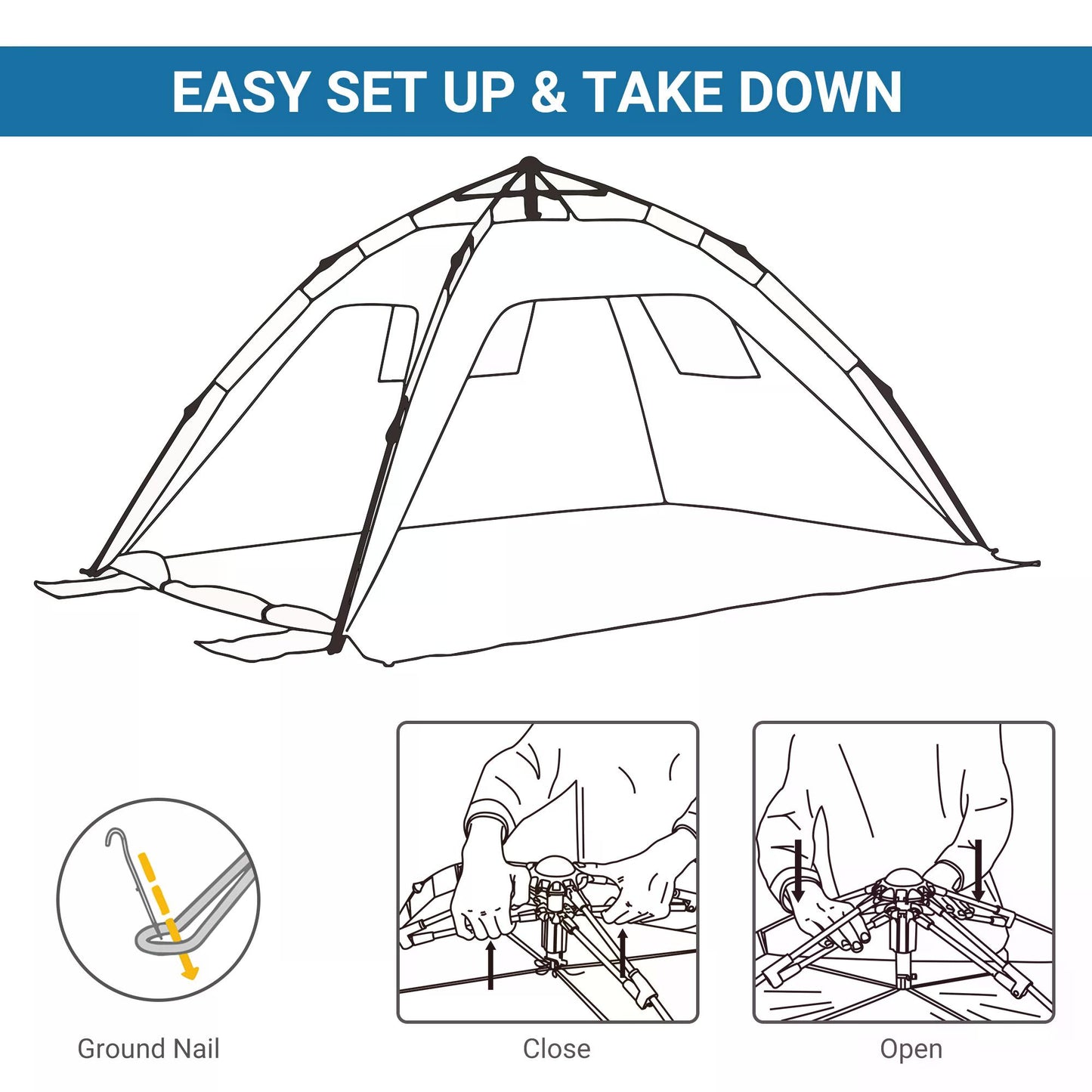 Beach Tent for 1-2 Person Pop-up Design with 2 Mesh Windows & 2 Doors
