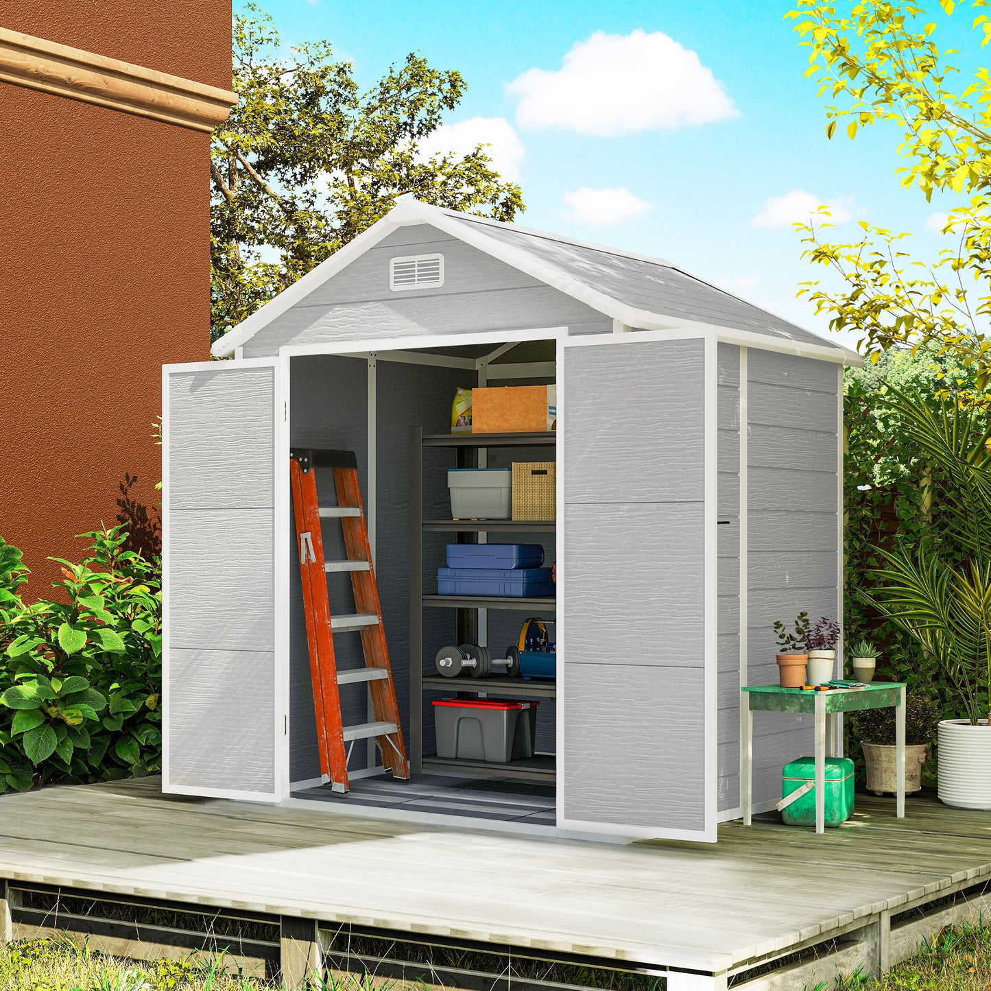 6 x 5ft Garden Shed, Plastic Shed with Floor, Window
