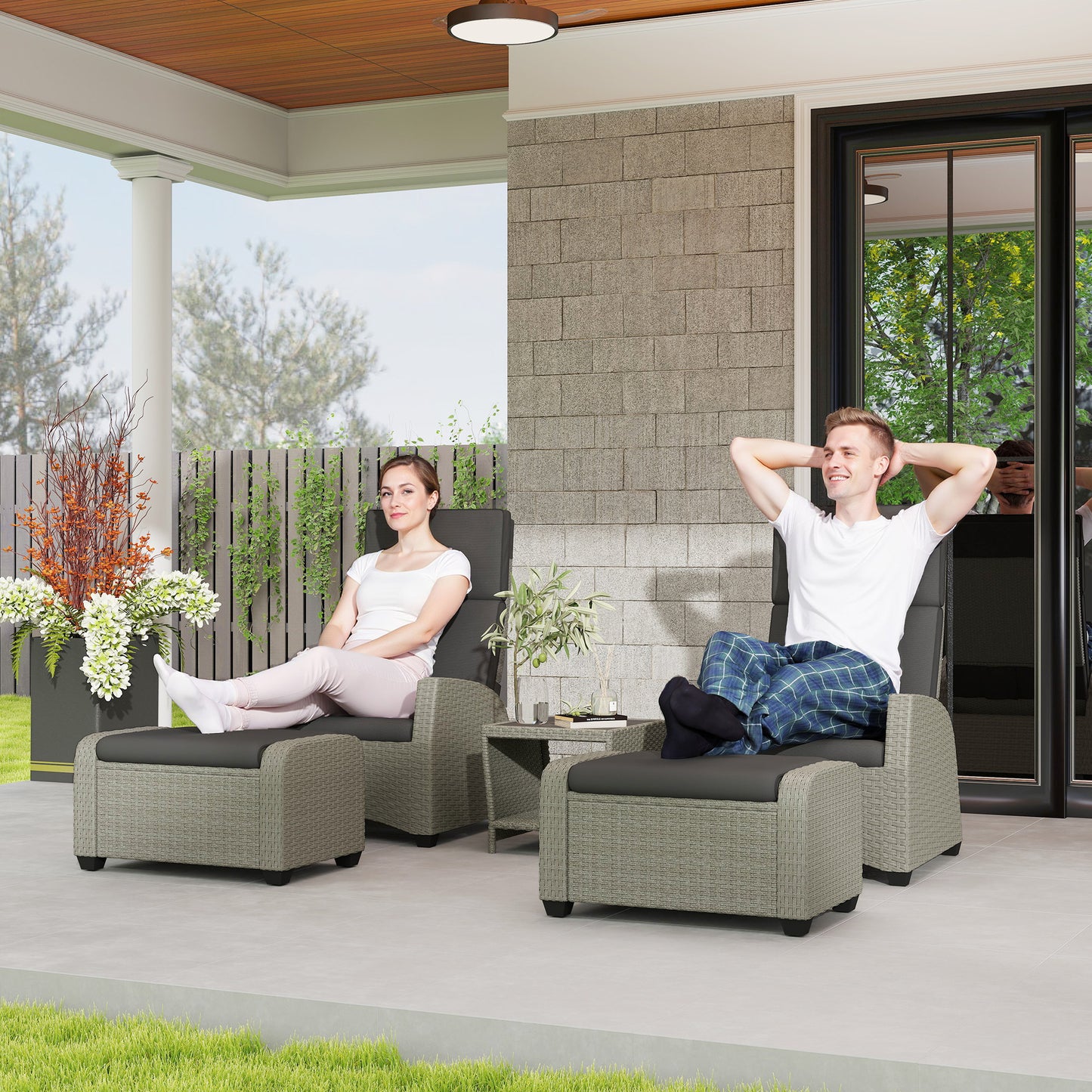 5-Piece Rattan Garden Furniture Set with Cushions