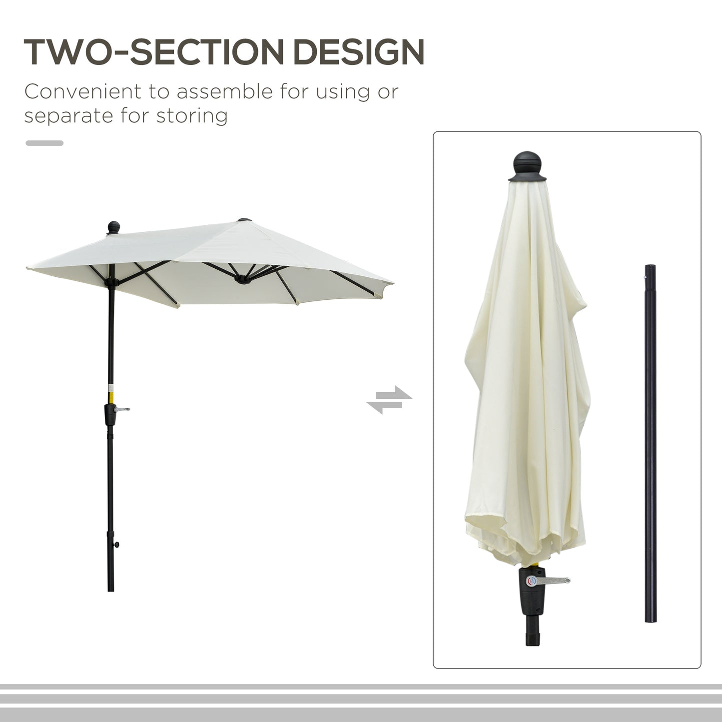 2m Half Parasol Market Umbrella Garden Balcony Parasol