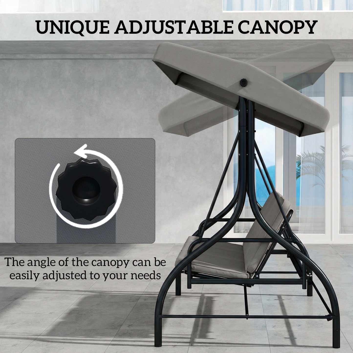 3 Seater Canopy Swing Chair, 2 in 1 Garden Swing Seat Bed