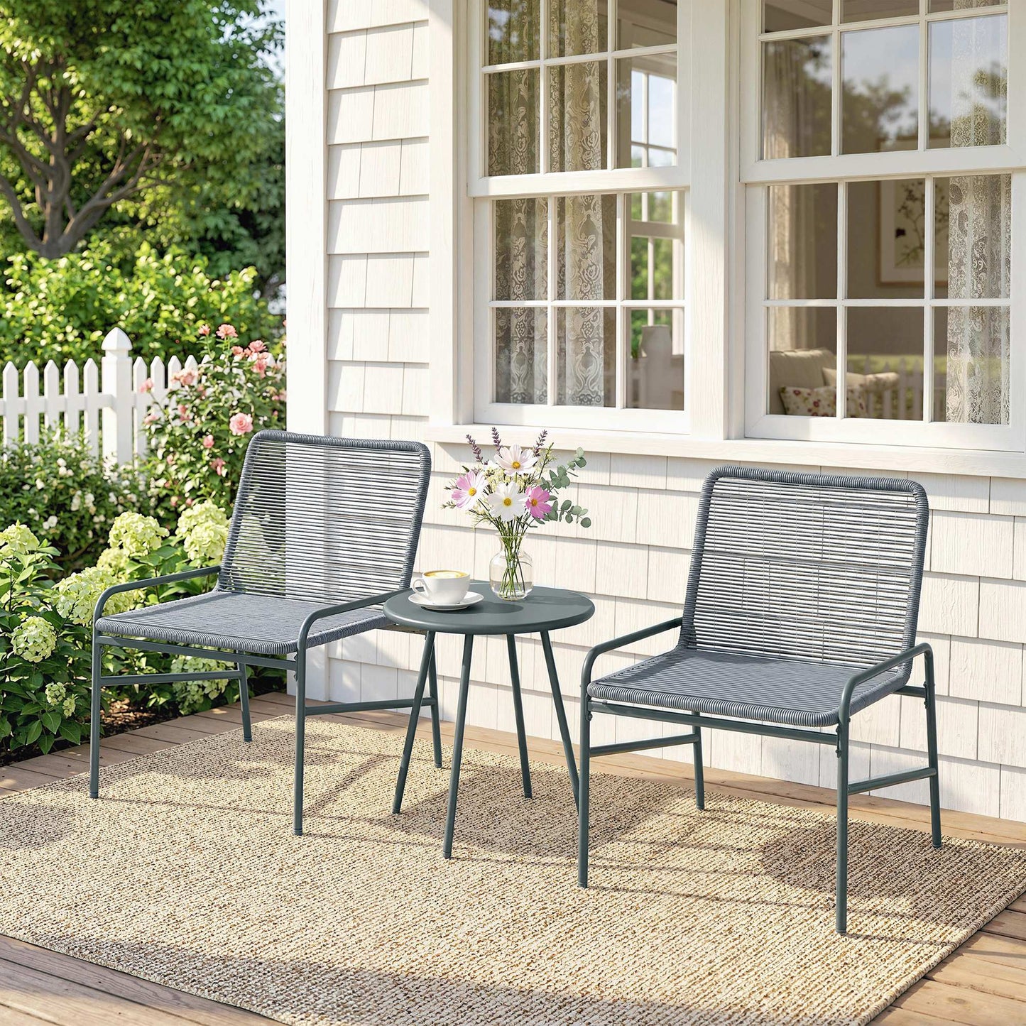 3 Piece Rattan Bistro Set, Outdoor Garden Furniture Set