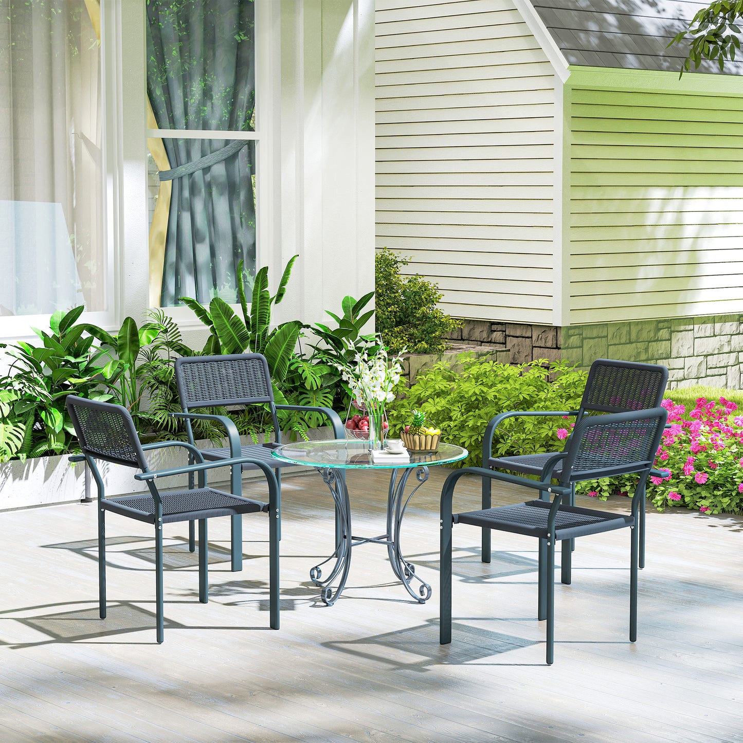 Garden Chairs Set of 4, Stackable Rattan Effect Dining Chairs