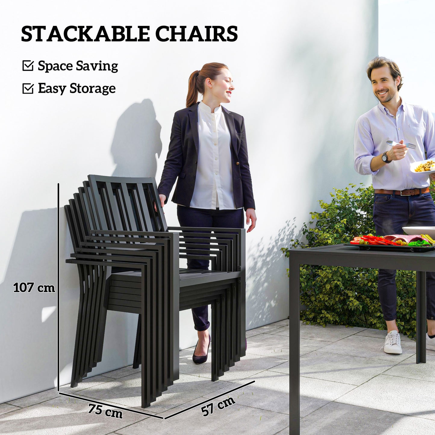 Seven-Piece Minimal Metal Garden Dining Set, with Parasol Hole