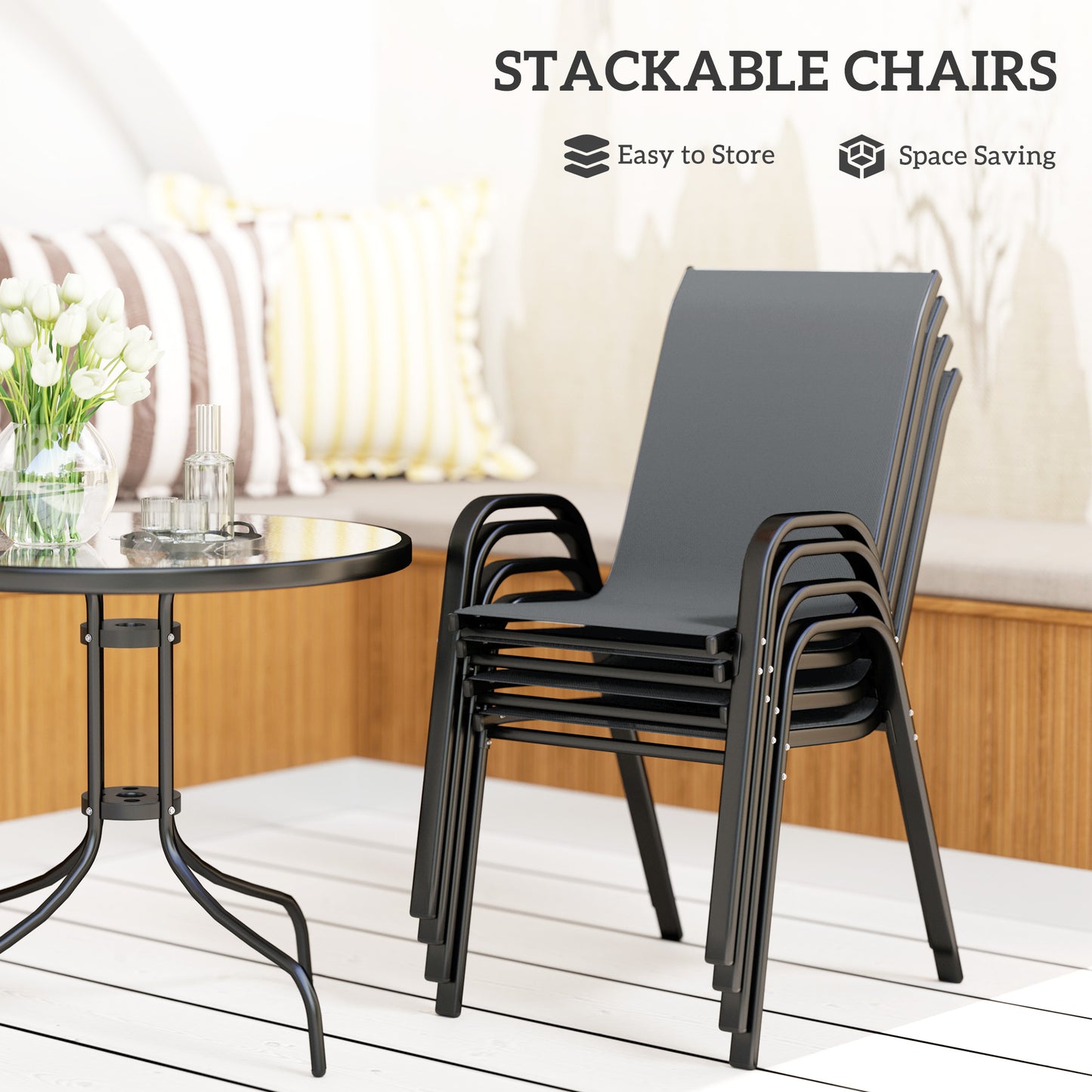 Five-Piece Steel Patio Set, with Glass-Top Table