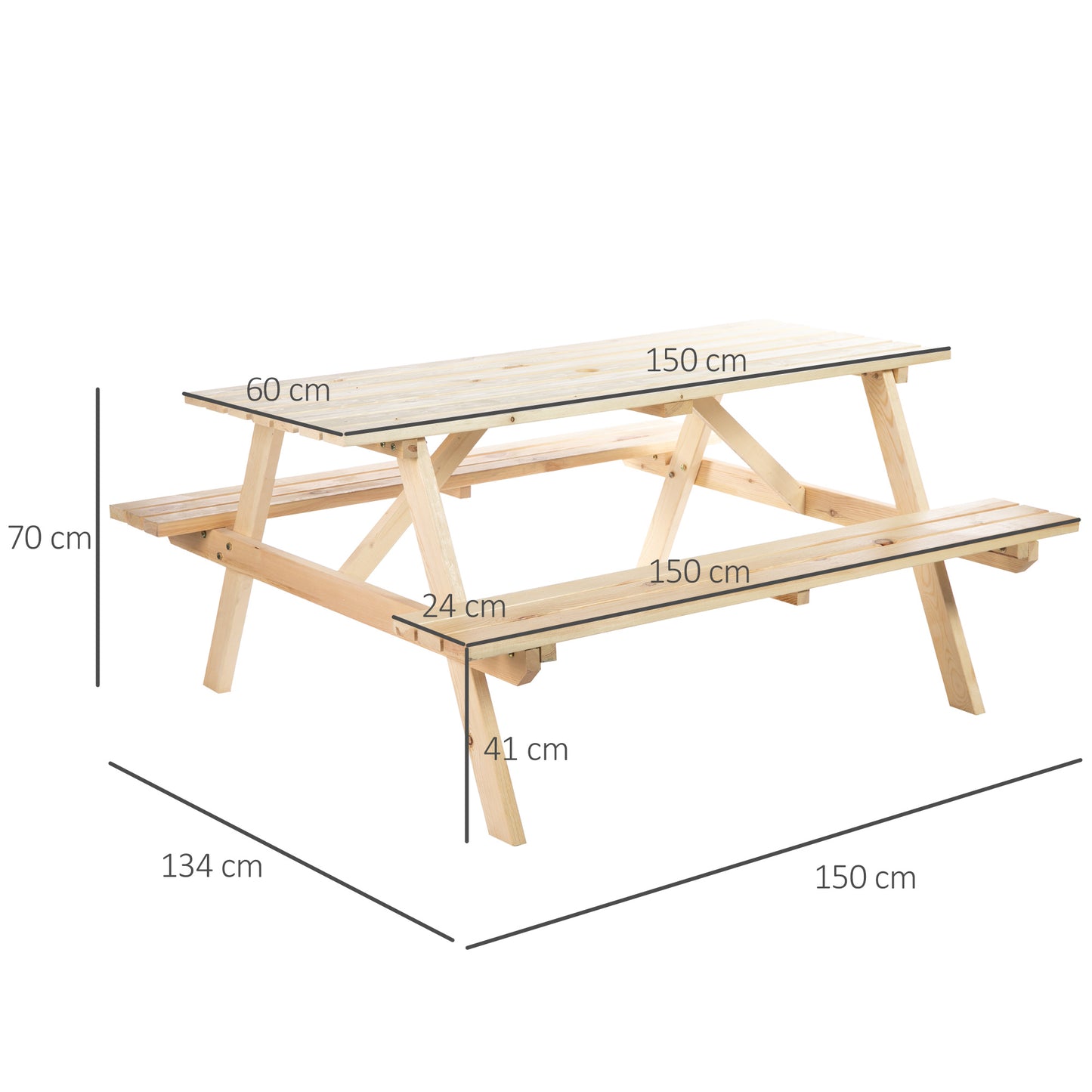 6 Seater Wooden Picnic Table Bench for Outdoor Garden or Patio
