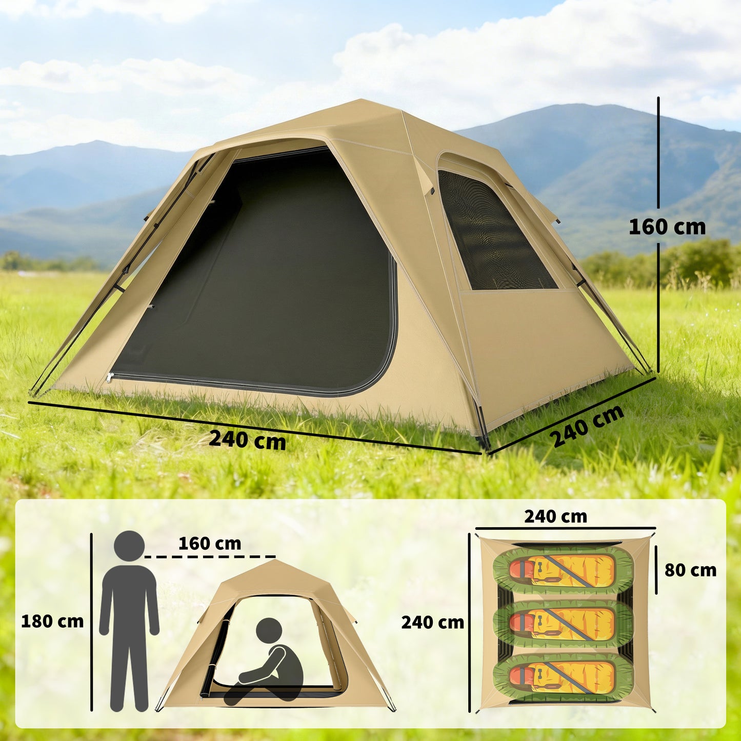 Pop Up Tent 3000mm Waterproof Camping Tents