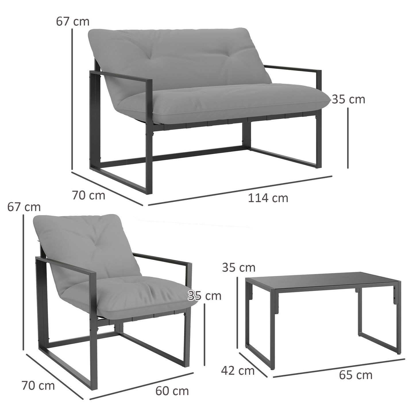 Four-Piece Relaxed Back Garden Dining Set - Black/Light