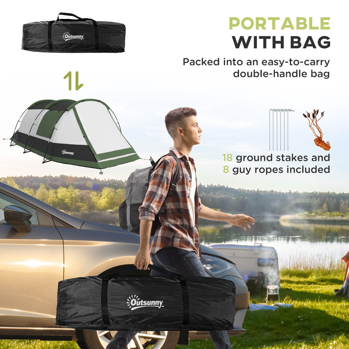 Three-Man Camping Tent, with Two Rooms and Porch
