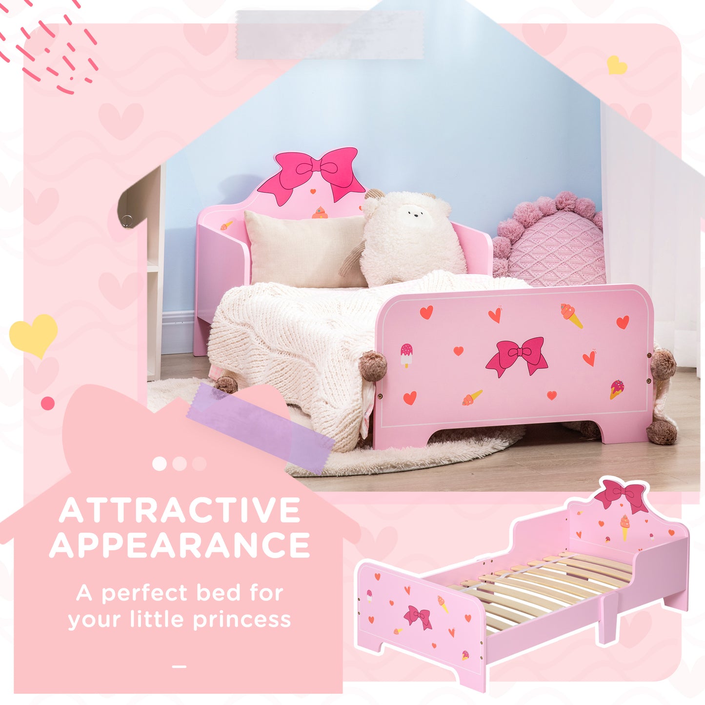 3PCs Kids Bedroom Furniture Set with Bed, Dressing Table and Stool