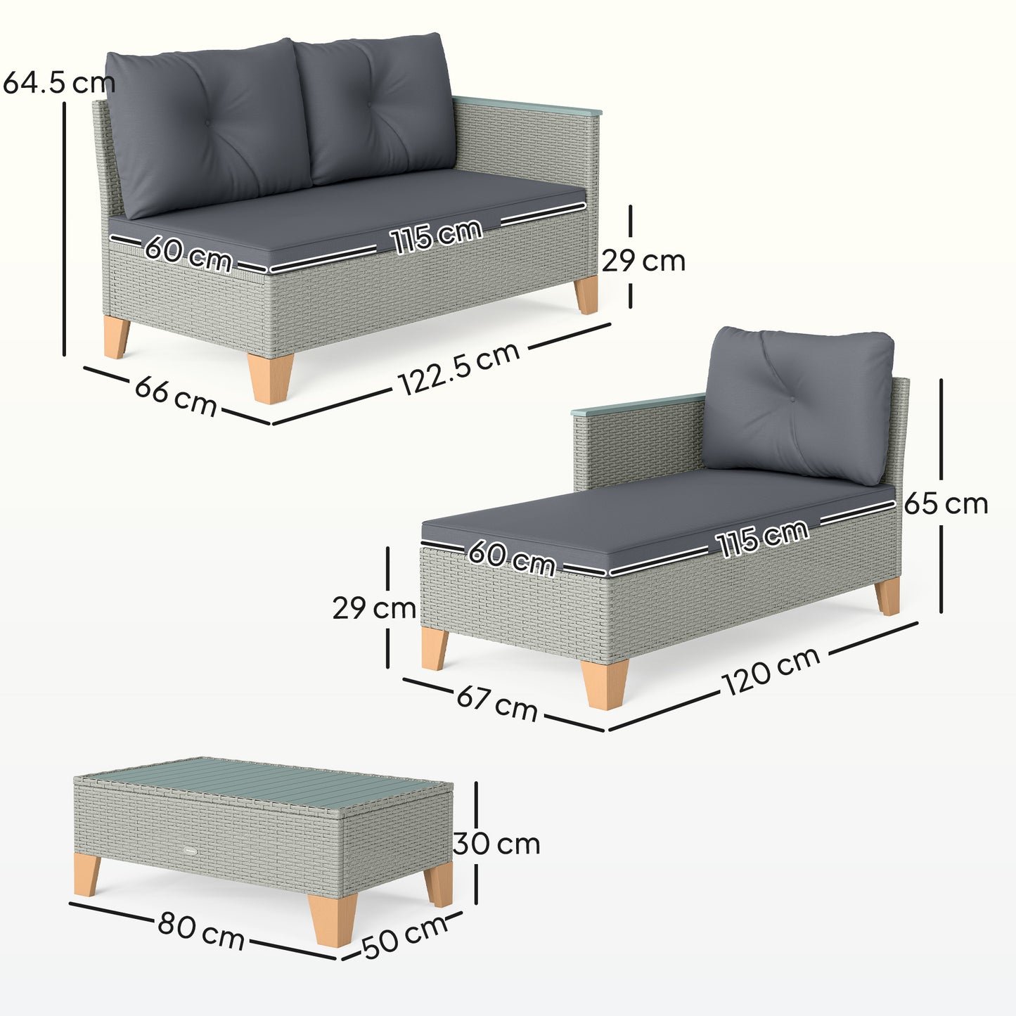 3 Pieces Rattan Garden Furniture Set