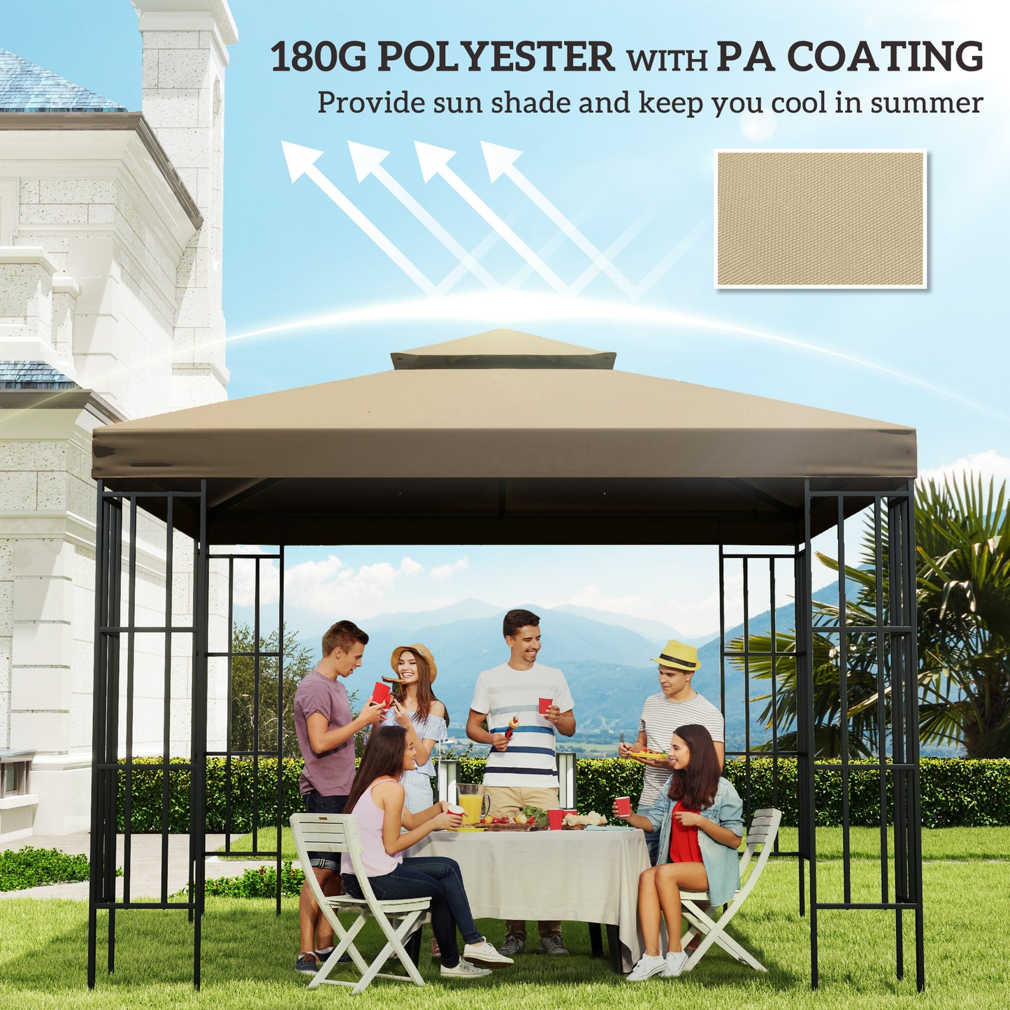 3(m) Gazebo Top Cover Double Tier Canopy Replacement Pavilion Roof