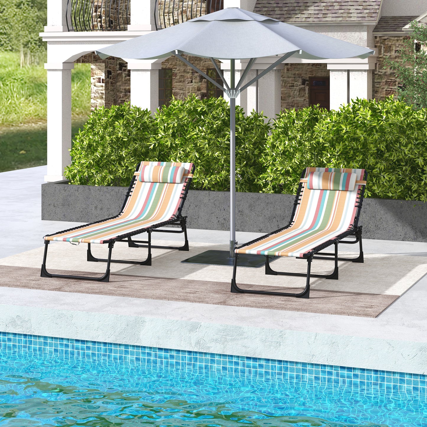 Set of Two Folding Sun Loungers, with Four-Position Backs