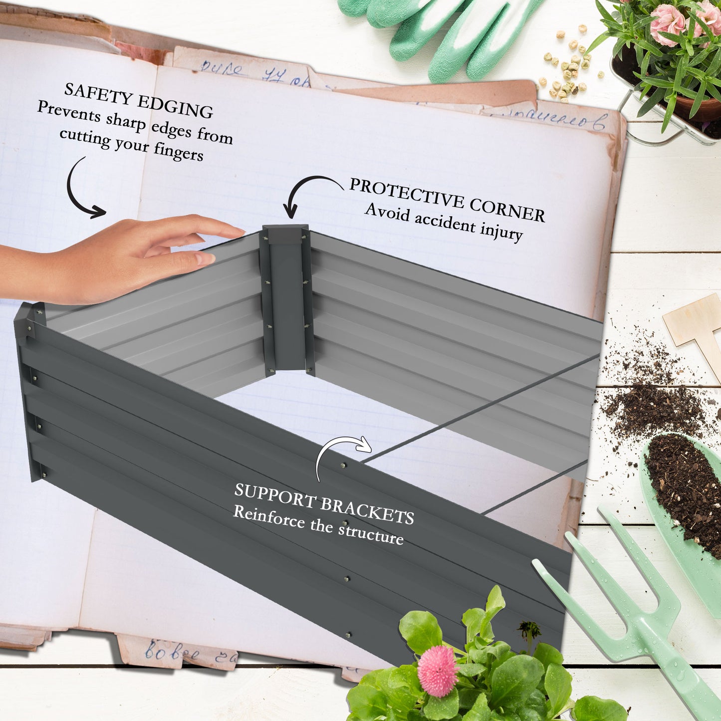 60 x 240cm Galvanised Steel Planter, with Open Bottom