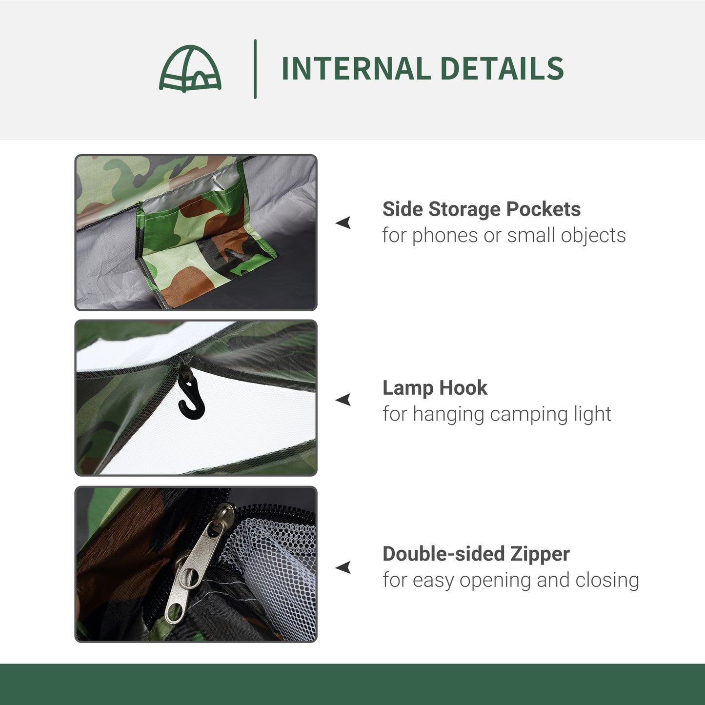 2 Person Camping Tent, Dome Tent with Zipped Doors, Storage Pocket