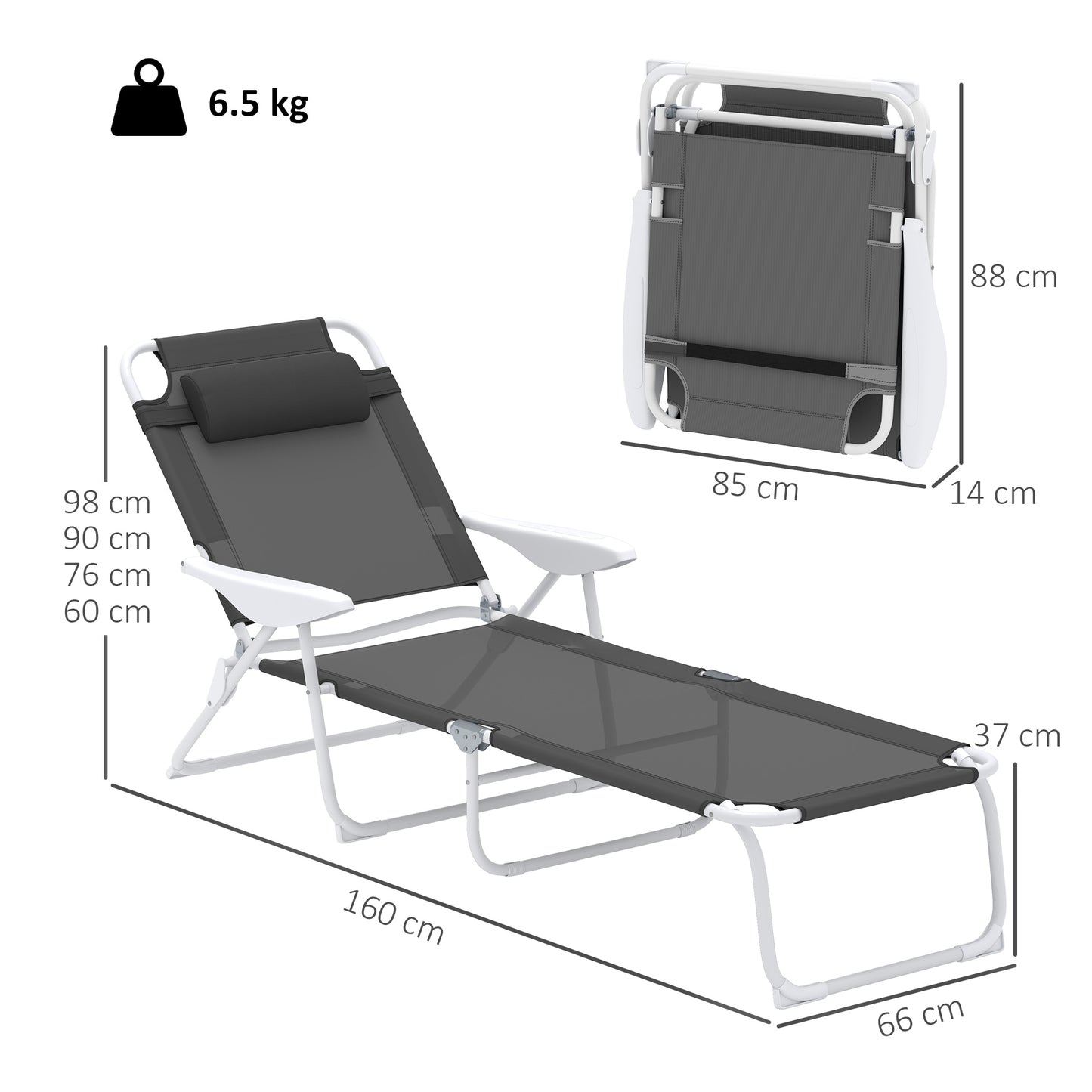 Foldable Lounge Chair with 4-Level Adjustable Backrest & Headrest