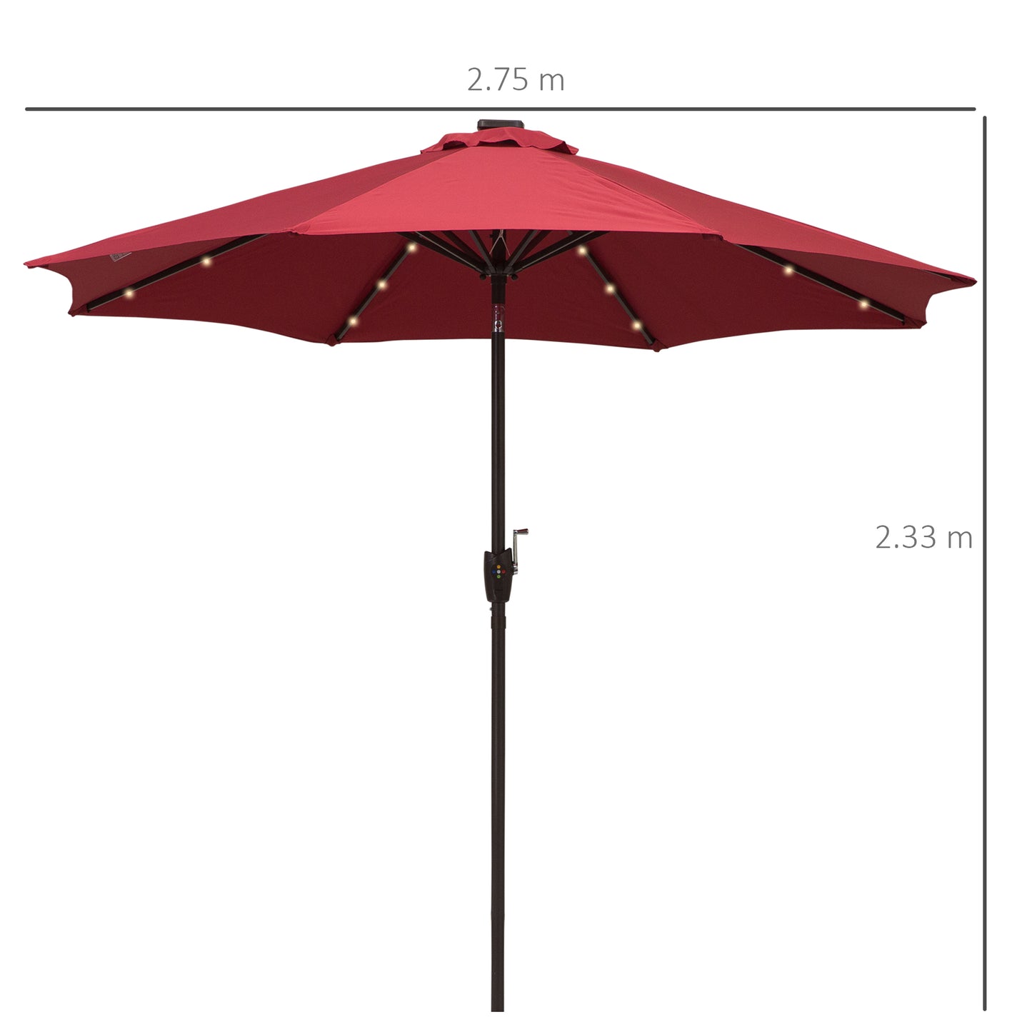 Φ2.7m Garden 24 LED Light Parasol Solar Outdoor Tilt Sun Umbrella