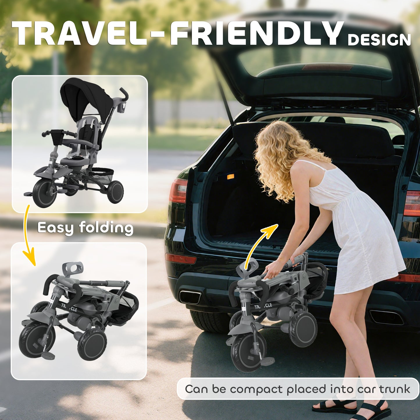 6 in 1 Foldable Kids Trike with Adjustable Parent Handle & Canopy