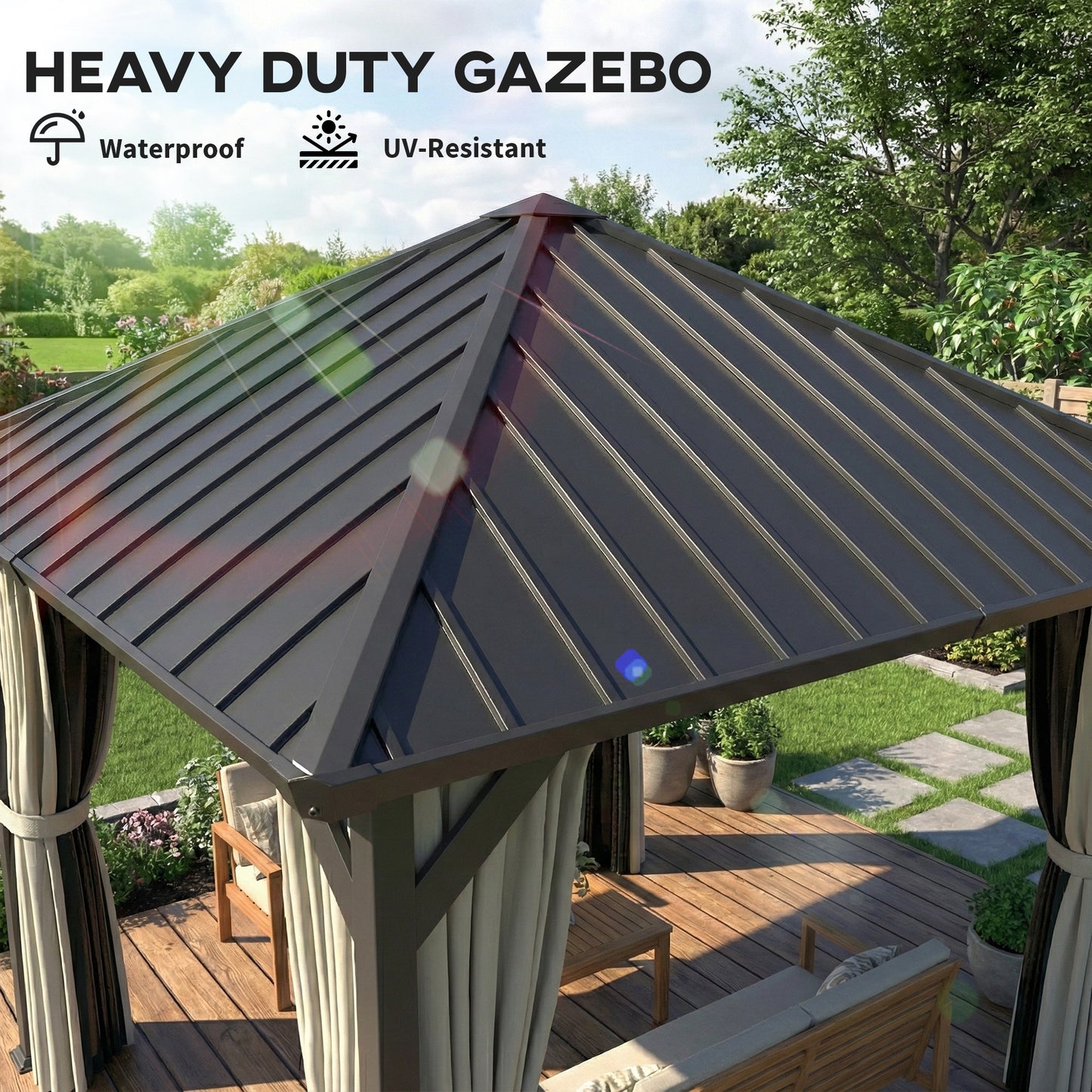 3 x 3(m) Hardtop Gazebo with Galvanised Steel Roof and Water Gutter (1)